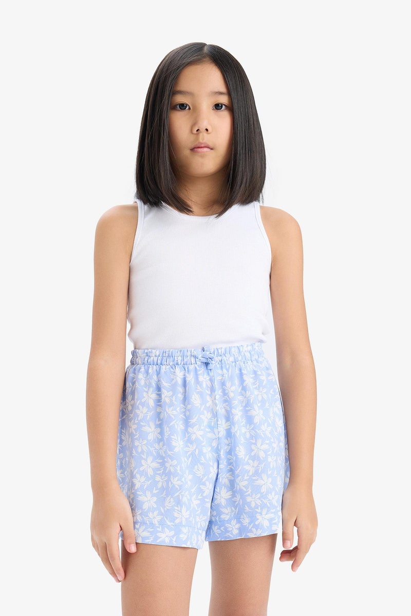 DeFacto Blue Girl Girl Floral Patterned Viscose Shorts Casual - Image 3